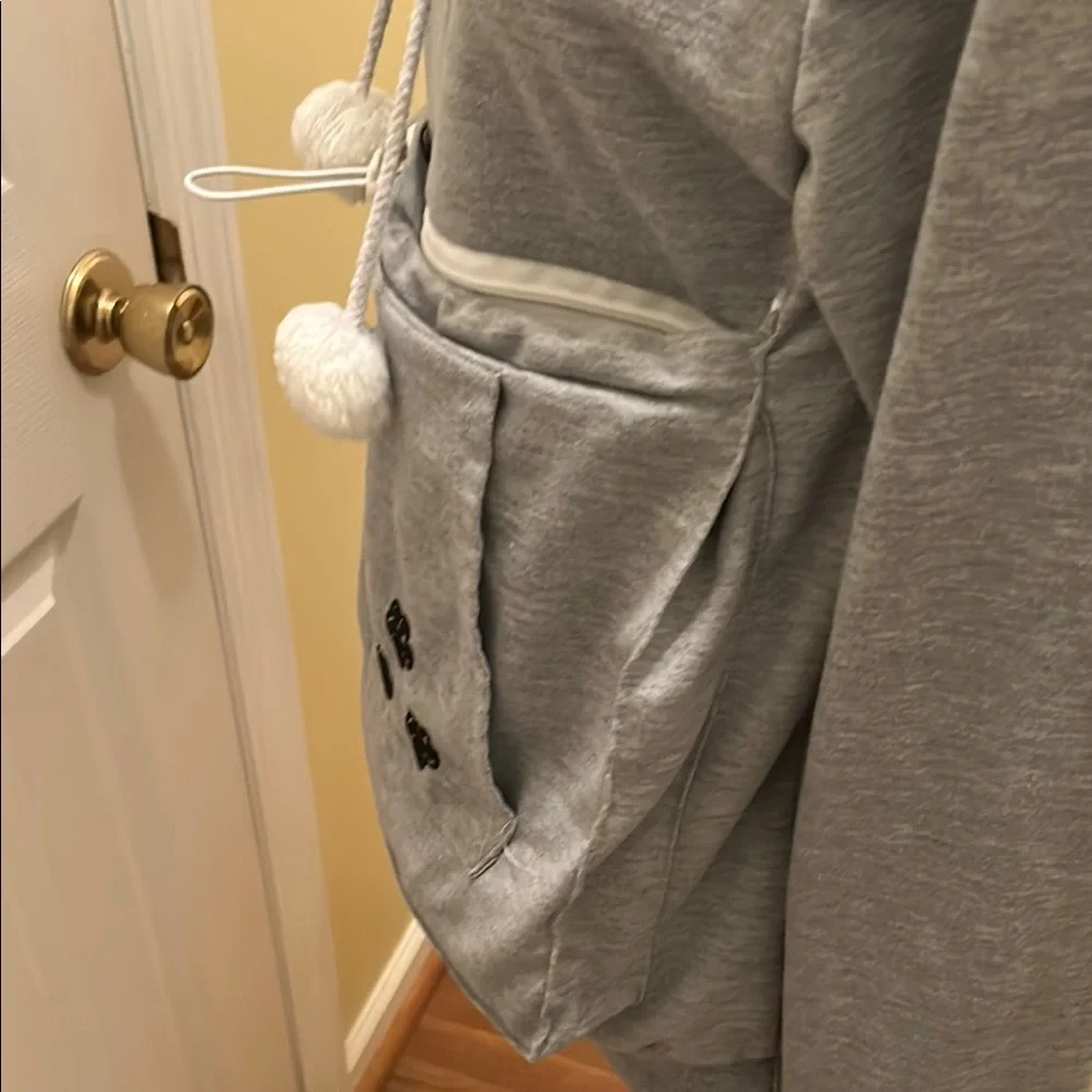 Gray Women's Hoodie with Pom-Poms